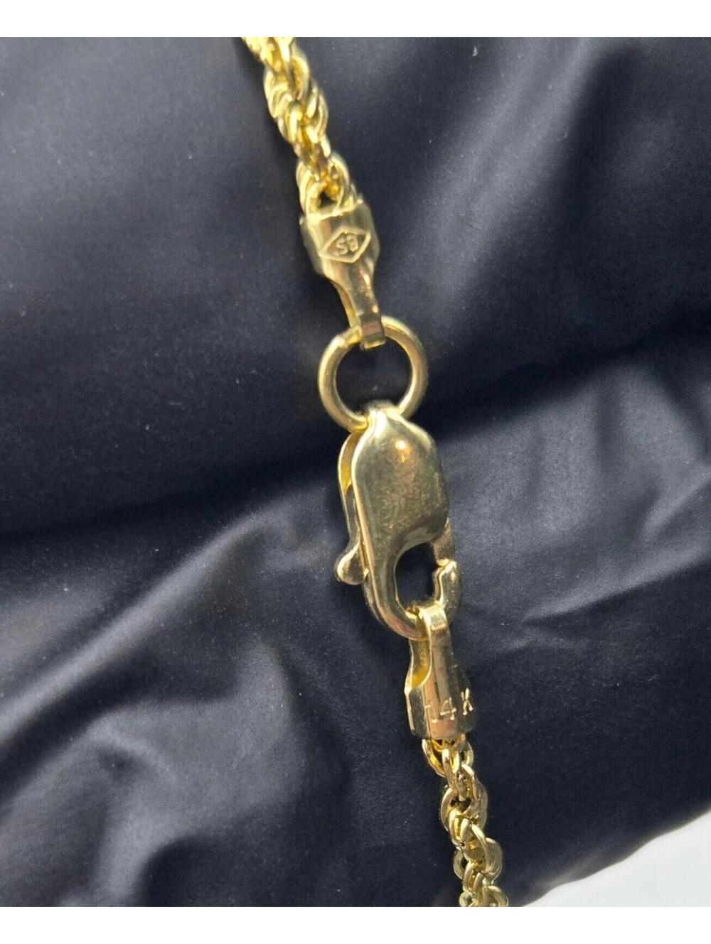 Real 14K Yellow Gold 1.6mm Diamond Cut Italian Rope Chain, 24" Italy - Picture 9 of 10
